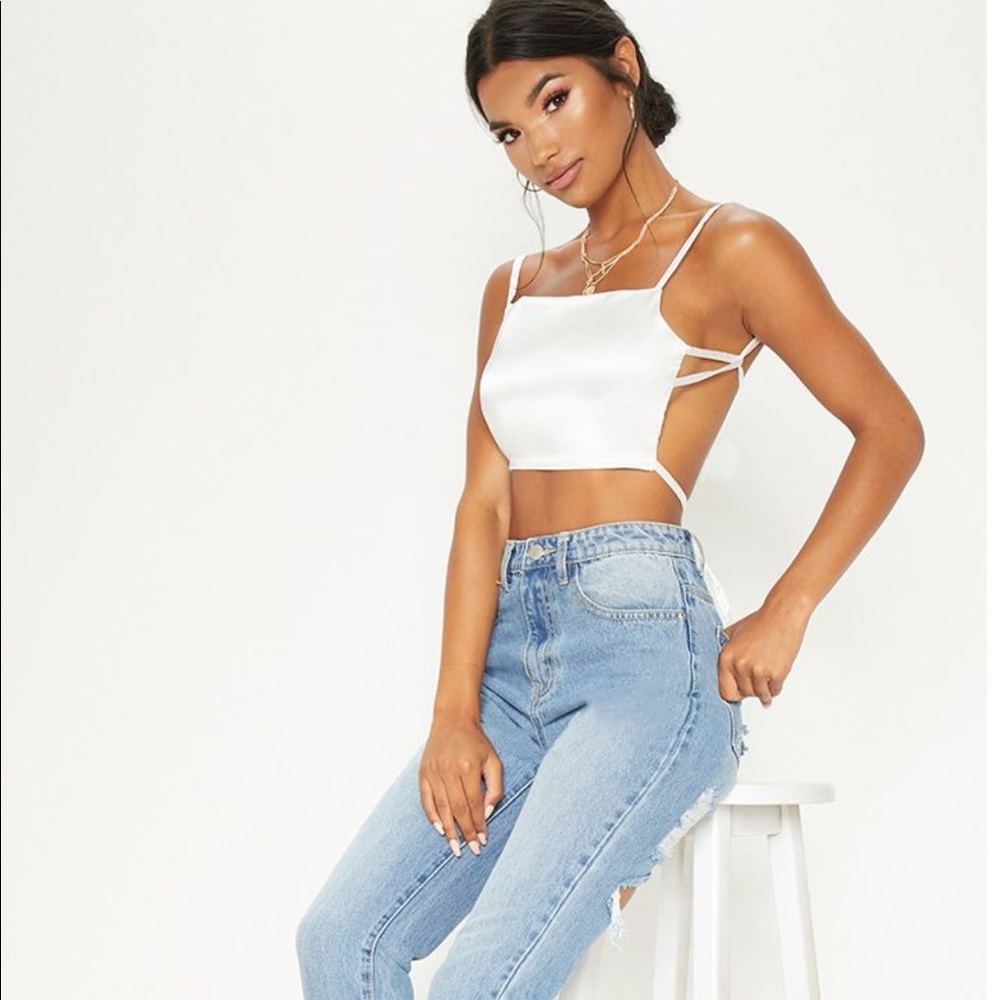 NEW white satin backless top PLT size 6